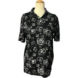 Murano Liquid Luxury Slim Fit Mens Short Sleeve Button Shirt Floral Black Size M